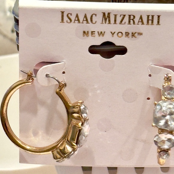 ISAAC MIZRAHI Gold Tone Crystal Hoop Earrings - Picture 6 of 8